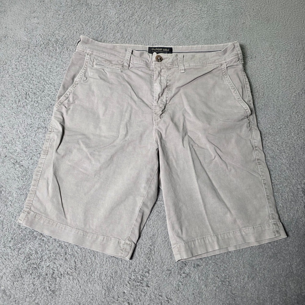 American Eagle Mens 31 Slim Chino Shorts Khaki Tan Extreme Flex Stretch Solid
